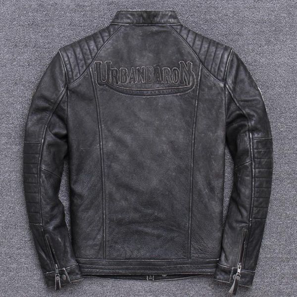 

men's leather & faux vintage 2021 black men slim fit biker jacket plus size 4xl genuine cowhide spring motorcycle natural coat