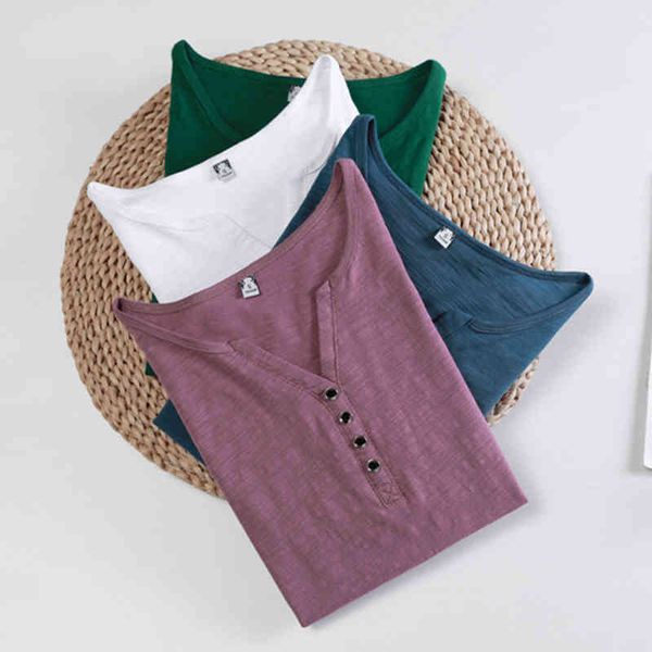 

t shirt women cotton basic v-neck korean style woman clothes summer womens long sleeve t-shirt tee shirt femme 210412, White