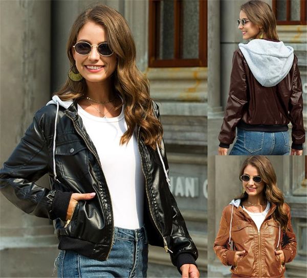 

womens plus color with button pocket short leather jacket outerwear, Black;brown