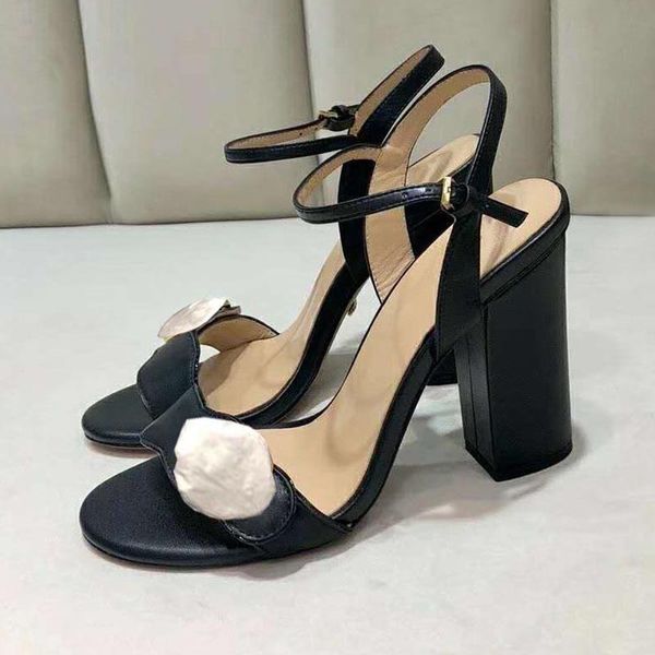 

beautiful summer women's sandals black open toe fashion high heels designer elegant roman fairy style word with buckle thick heel offic