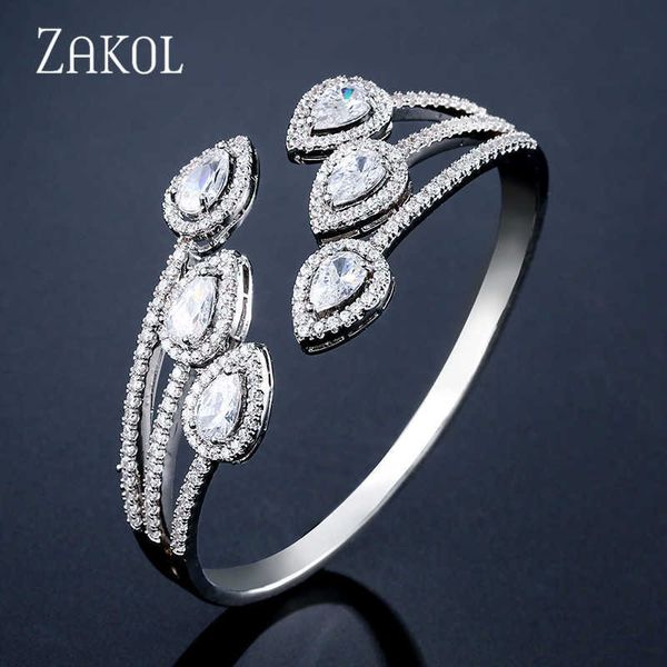

zakol luxury cubic zirconia drops phoenix tail bracelet bridal jewelry for women wedding dinner party birthday gift fsbp2128 q0720, Black