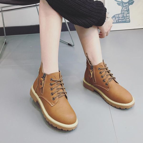 

boots 2021 ankle for women shoes woman solid leather motorcycle autumn winter square mid heels plus size, Black