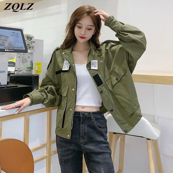 

women's jackets zqlz autumn jacket women loose short coat female 2021 casual basic fashion windbreaker outwear bomber, Black;brown