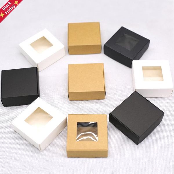 

50pcs kraft paper candy box transparent pvc window soap wedding birthday christmas baby shower chocolate gift packaging wrap
