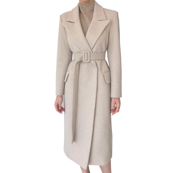 

women's trench coats 2021 autumn or winter warm ladies fashion long coat with belt, Tan;black