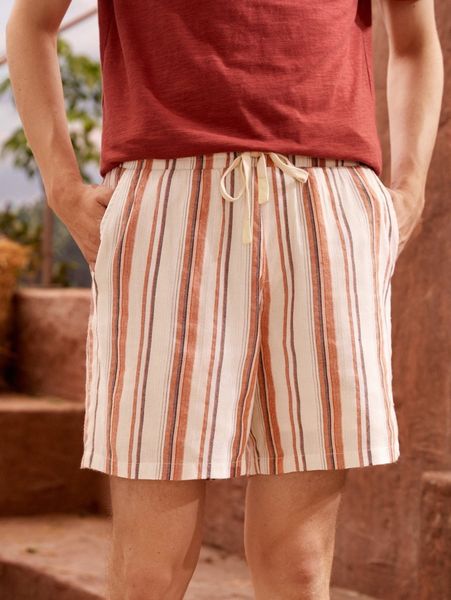 

men 100% cotton drawstring waist striped shorts e2c9#, Black