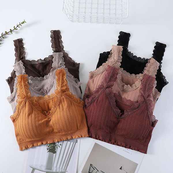 

lingerie girl autumn and winter beauty back wrapped breast lace shoulder belt vest girl's bottom gloss sports underwear without steel r, Black;pink
