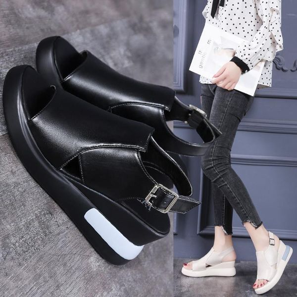 

sandals women summer fashion women's 2021 solid color leisure all-match round head comfortable platform shoes, Black