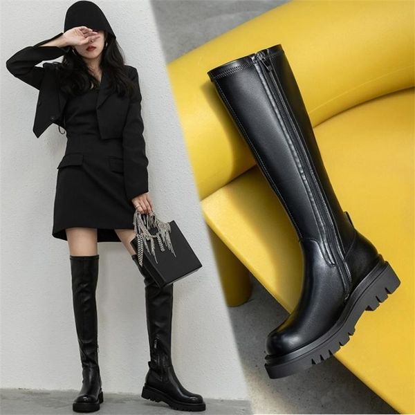 

boots autumn and winter of 2021 long women's elastic thin thick bottom waterproof platform high heel tube over knee, Black
