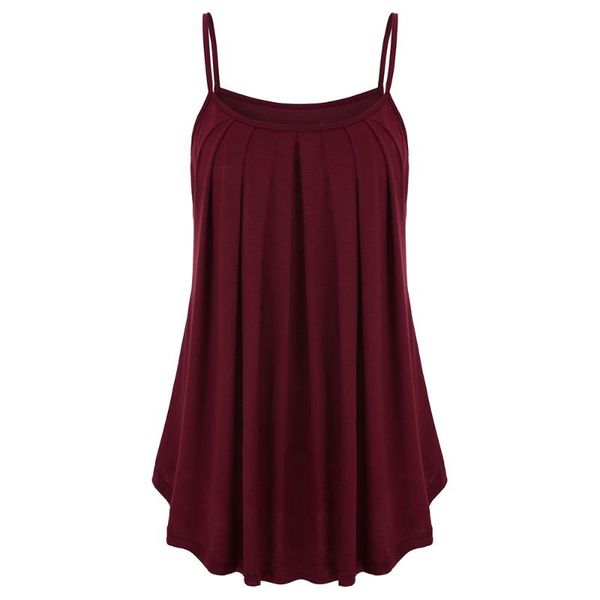 

women's t-shirt summer's solid pleated and wide swing suspender top, White