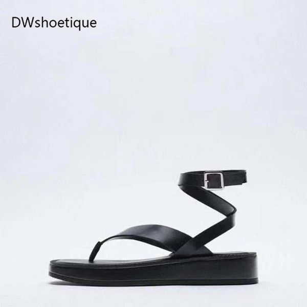 

sandals summer platform ankle lace up women casual beach flat flip flops, Black
