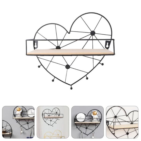 

1pc wrought iron hook wall shelf decoration (black) hooks & rails