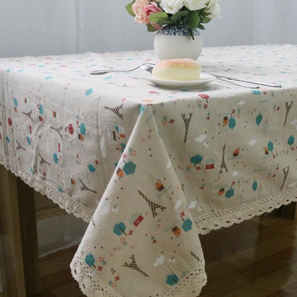 

home table cover nordic tablecloth iron tower printed pastoral style cloth dust-proof decor banquet party