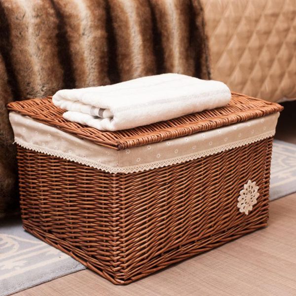 

storage baskets wicker basket with cover rattan woven cosmetic box for bedroom living room desk (s)