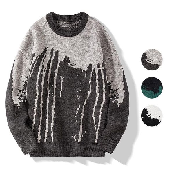 

men's sweaters 2021 winter round neck pullover print sweater, White;black