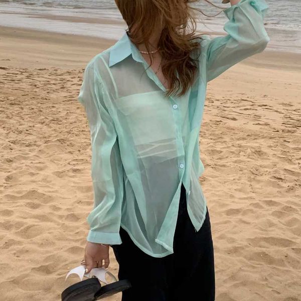 

women's blouses & shirts alien kitty oversize summer solid sunscreen casual 2021 basic thin ol streetwear all match short sleeves chic, White