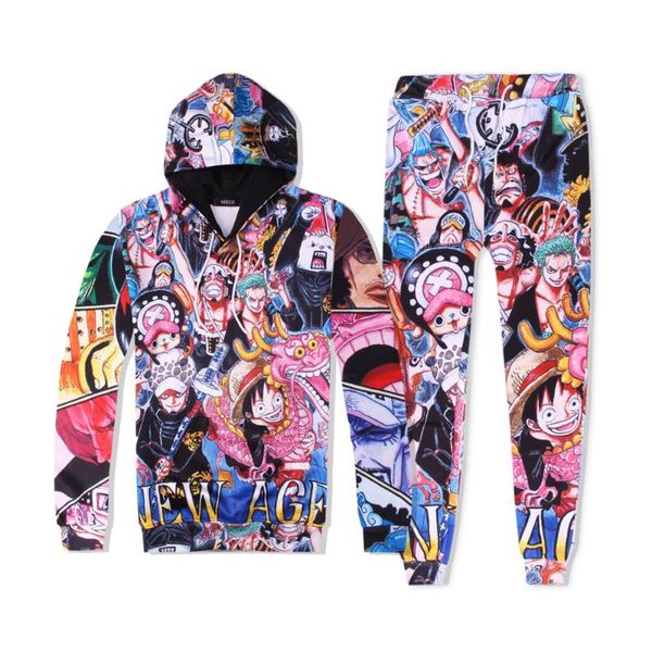 

men's tracksuits one piece anime printed 3d fitness sweatshirt+sweatpants casual fashion tracksuit set plus size s-xxl, Gray