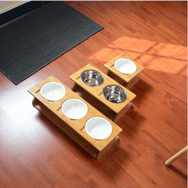 

cat bowls & feeders 2021 raised stand feeding bowl pet neck care feeder adjustable elevated bamboo for dining oblique puppy table