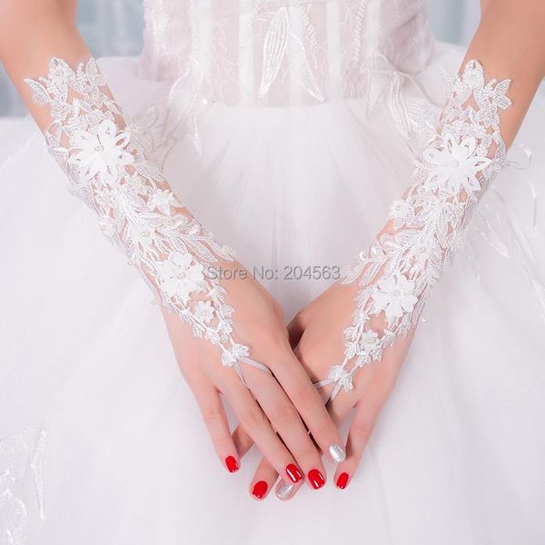 

bridal gloves stunning wedding party fingerless lace with flowers, White