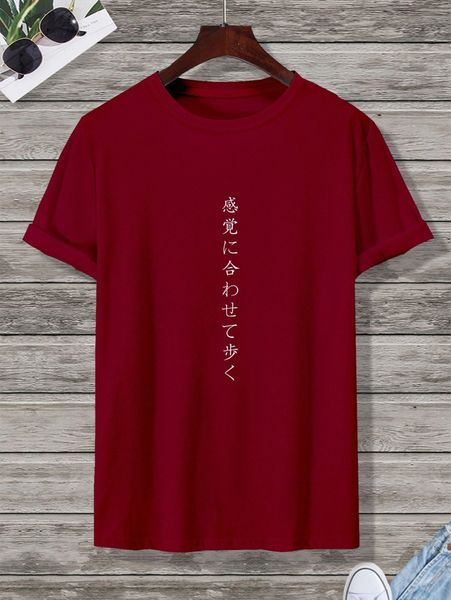 

men japanese language print round neck tee 50zc#, White;black