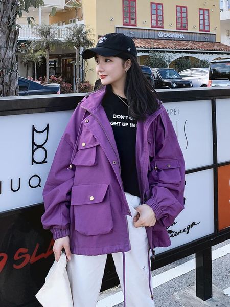 

women's jackets workwear jacket women spring and autumn 2021 korean version loose bf harajuku retro port style fried street tide ins, Black;brown