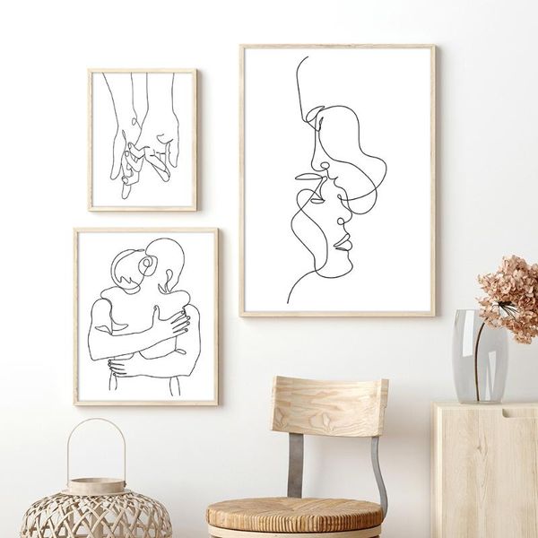 

paintings nordic minimalist figures line art hold hands body embrace wall canvas painting drawing posters prints decoration for livingroom