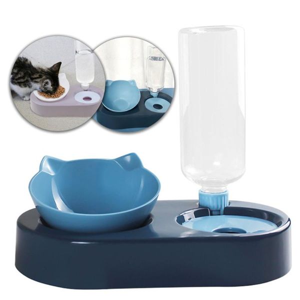 

cat bowls & feeders 2-in-1 bowl water dispenser automatic storage pet dog food container with waterer feeder