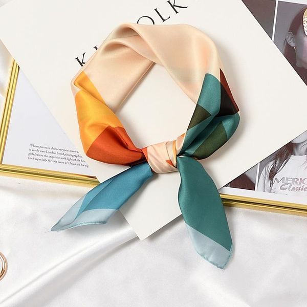 

scarves oil painting cute girl animals retro design print scarf 53cm square decorate head band neck tie shawl for women, Blue;gray