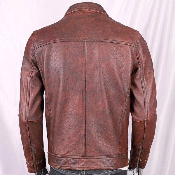 

men's leather & faux 2021 vintage brown casual style genuine jacket men plus size 4xl real natural cowhide autumn slim fit short coat, Black