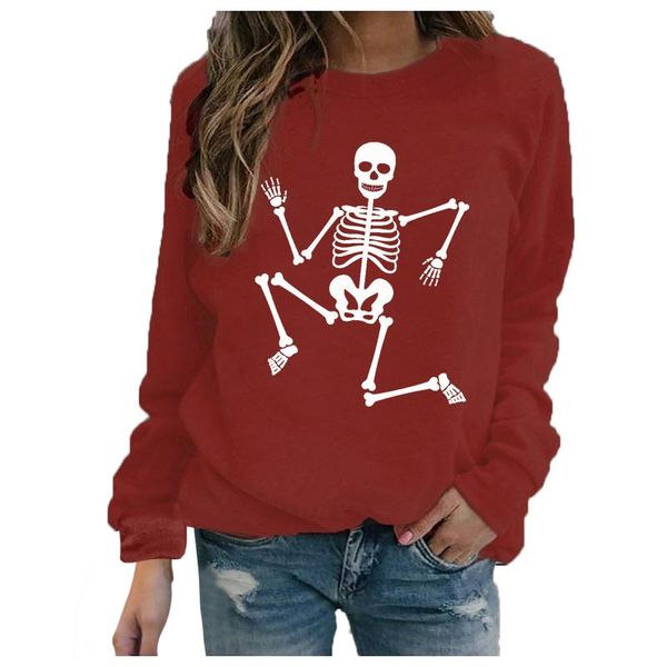 

women's hoodies & sweatshirts 40# women's skull print long-sleeved sweatshirt casual pullover o neck autumn winter harajuku warm, Black