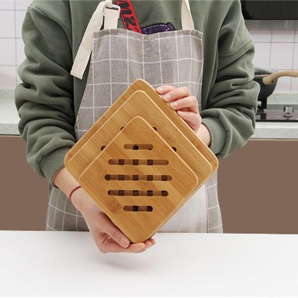 

mats & pads hollow design bamboo home dining table pot mat creative placement pad round/square/lattice tea bowl holder