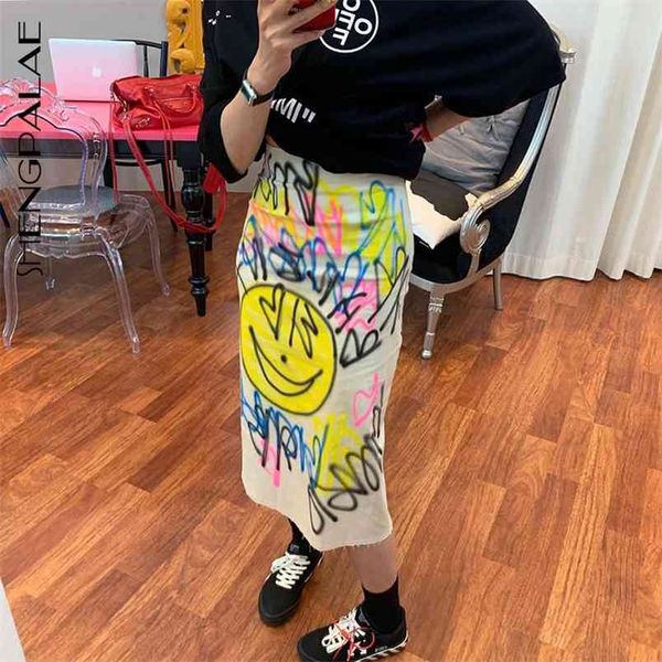 

spring summer japan korea style women mid-calf empire waist print slim was thin straight skirt tide fq912 210427, Black