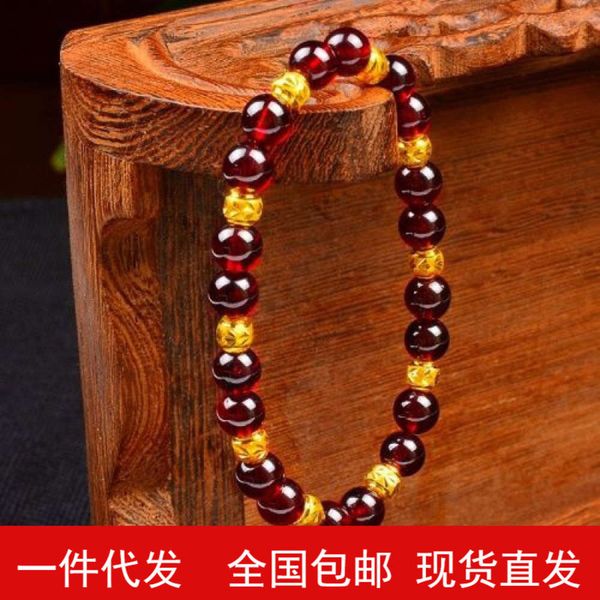 

natural wine red garnet vietnam sand bracelet women's transfer beads bracelet 3d hard small gold beads zhaocai crystal, Black