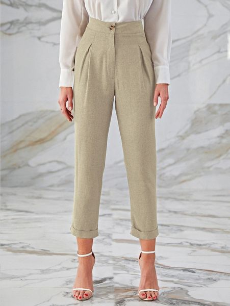 

solid roll up hem pants without belt b04m#, Black;white