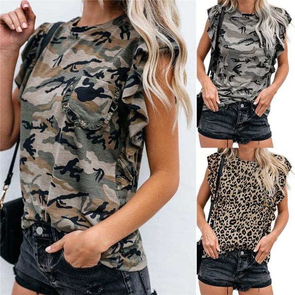 

ladies short-sleeved leopard print t-shirt women summer thin round neck camouflage tshirt street style clothes s-2xl women's, White