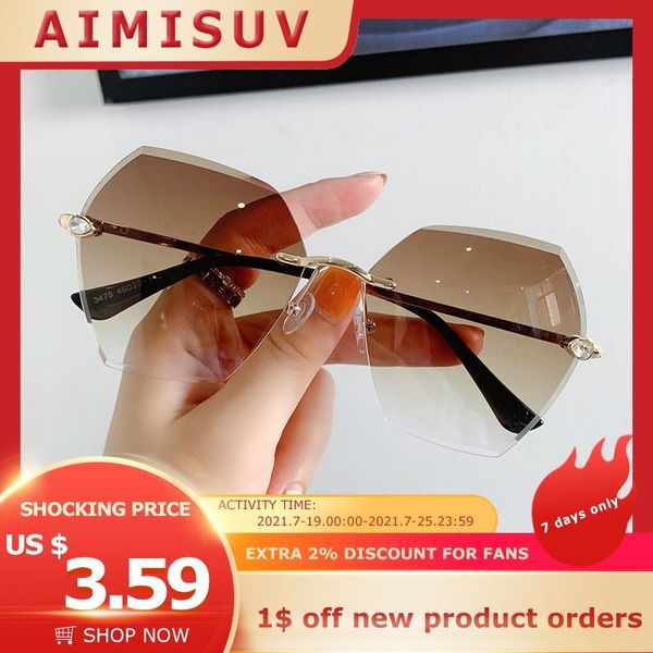 

sunglasses aimisuv oversized rimless women 2021 trend fashion brand polygon gradient sun glasses ladies uv400 zonnebril dames, White;black