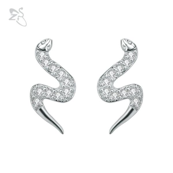 

stud zs earrings for women real 925 sterling silver crystal brincos snake pendientes mujer moda, Golden;silver