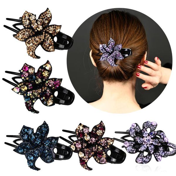 

hair clips & barrettes korean crystal hairpin for women girls rhinestones duckbill clip side fashion jewelry accessories, Golden;silver