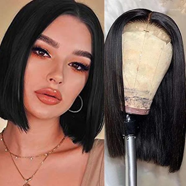 

bob staright lace front human hair wigs pre plucked remy with baby1, Black;brown