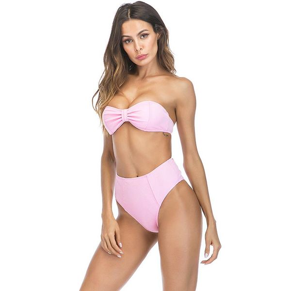 Women's Swimwear Essv Bow Bandau Bikini Solid Set Women Push Up Cantura alta Bikinis Summer Bathing Suits Terno de natação Maillot