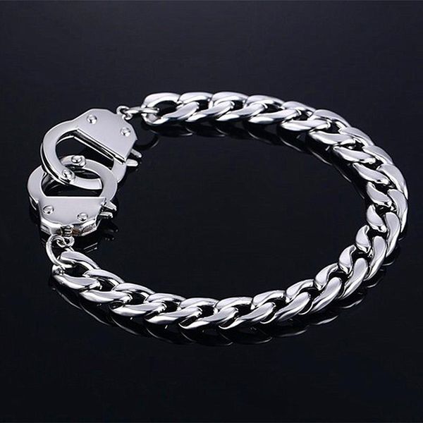 

link, chain fashion personality simple handcuffs buckle titanium steel hip hop men bracelet pulsera jewelry, Black