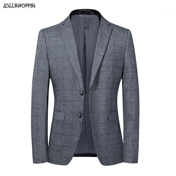 

men's suits & blazers men gray suit jacket notched lapel 2021 two-buttons single breasted mens plaid grey coat smart casual, White;black