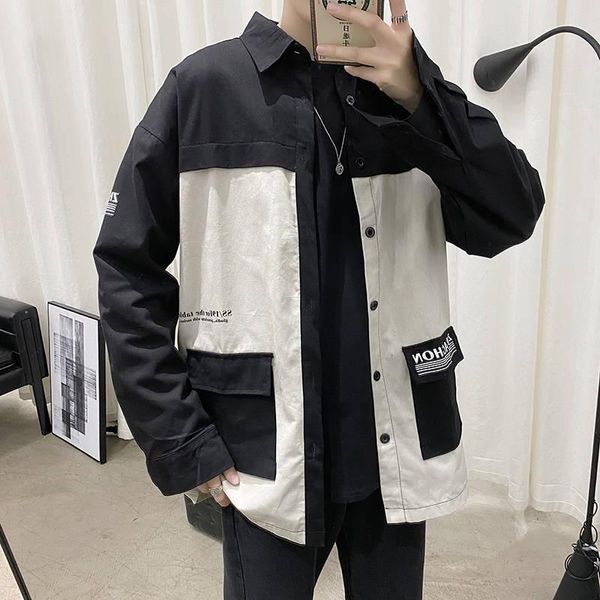 

men's casual shirts long sleeve shirt age season loose tooling han edition handsome male spring leisure sports coat men, White;black