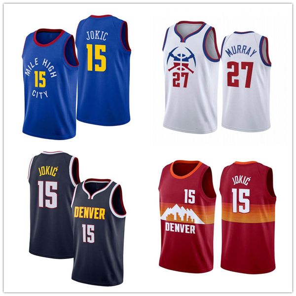 

2022 nikola 15 basketball jokic jersey jamal 27 murray jerseys s-xxl, Black;red