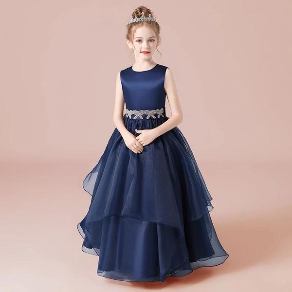 

girl's dresses girls formal girl wedding party dress first communion navy organza satin pleats junior bridesmaid, Red;yellow