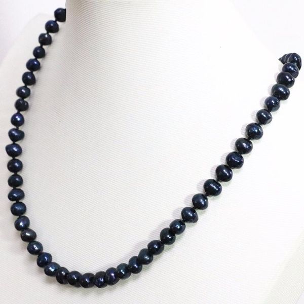

chains natural black round pearl beads 7-8mm 8-9mm chain choker necklace for women fashion perfect jewelry 18inch b1499, Silver