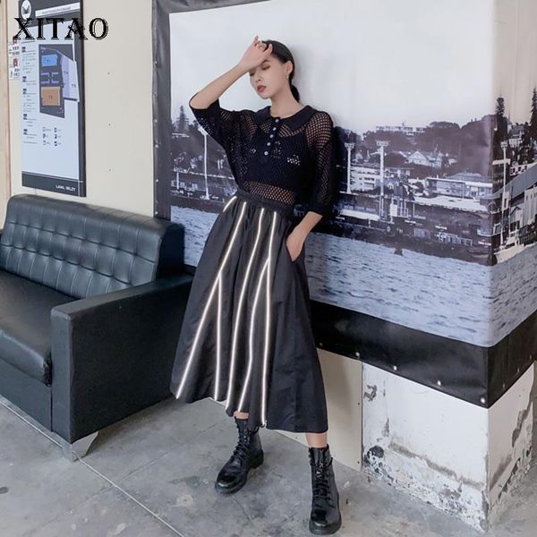 

skirts xitao europe black loose a line elastic waist casual design women skirt 2021 spring summer temperament dmy4398