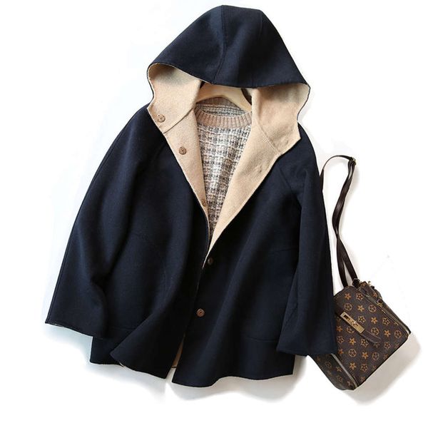 

designer 21ss autumn and winter women's quality double-sided tweed hooded jacket multi-color optional, Black