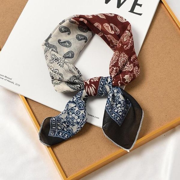 

scarves cotton linen cashew prints square scarf women spring summer fashion bandanas bag hat head hair shawl wraps accessories, Blue;gray