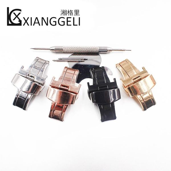 

watch bands accessories 316 stainless steel strap buckle double butterfly for 12mm14mm16mm18mm20mm22mm24mm, Black;brown